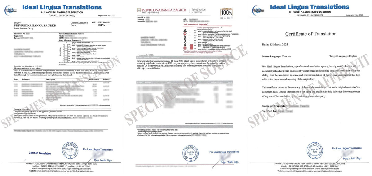 Real example of a Certified Croatian to English Translation of a Platna Lista (Payslip) by Ideal Lingua Translations for bank loans and visa applications.